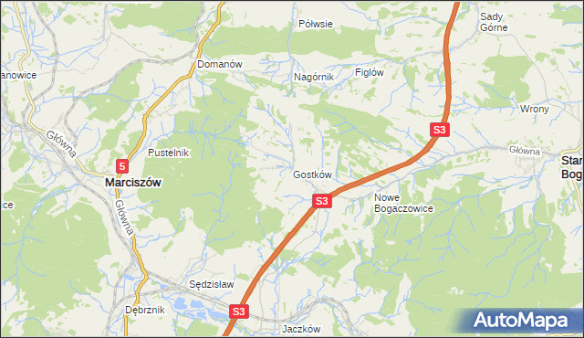 mapa Gostków gmina Stare Bogaczowice, Gostków gmina Stare Bogaczowice na mapie Targeo