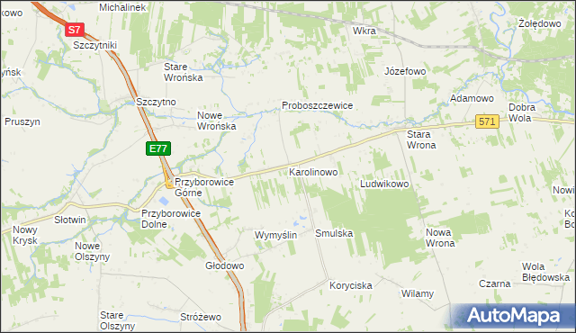 mapa Karolinowo gmina Załuski, Karolinowo gmina Załuski na mapie Targeo