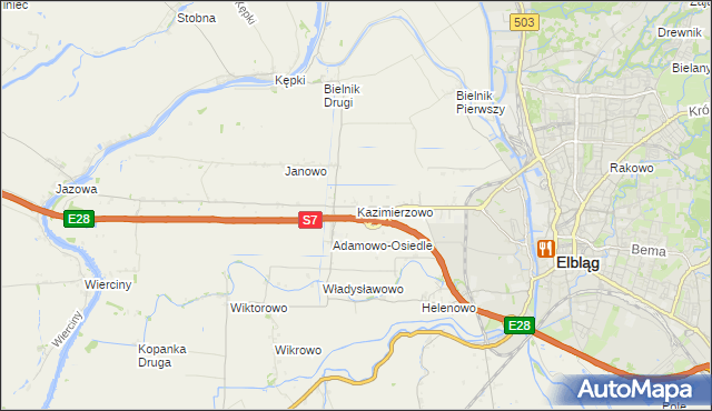 mapa Kazimierzowo gmina Elbląg, Kazimierzowo gmina Elbląg na mapie Targeo