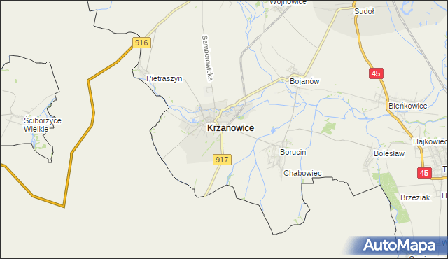 mapa Krzanowice powiat raciborski, Krzanowice powiat raciborski na mapie Targeo