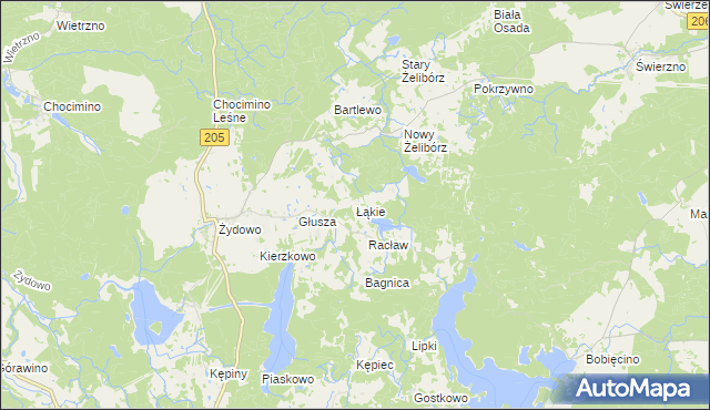 mapa Łąkie gmina Polanów, Łąkie gmina Polanów na mapie Targeo