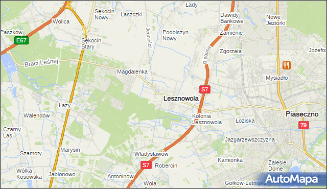 mapa Lesznowola powiat piaseczyński, Lesznowola powiat piaseczyński na mapie Targeo