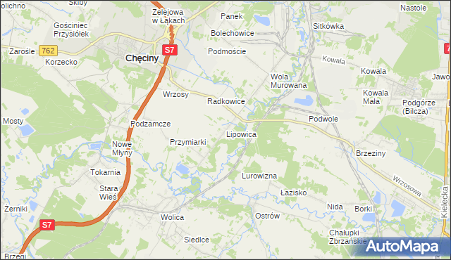 mapa Lipowica gmina Chęciny, Lipowica gmina Chęciny na mapie Targeo