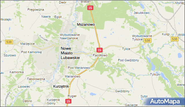 mapa Pacółtowo gmina Nowe Miasto Lubawskie, Pacółtowo gmina Nowe Miasto Lubawskie na mapie Targeo