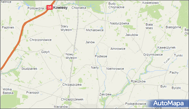 mapa Podlesie gmina Biała Rawska, Podlesie gmina Biała Rawska na mapie Targeo