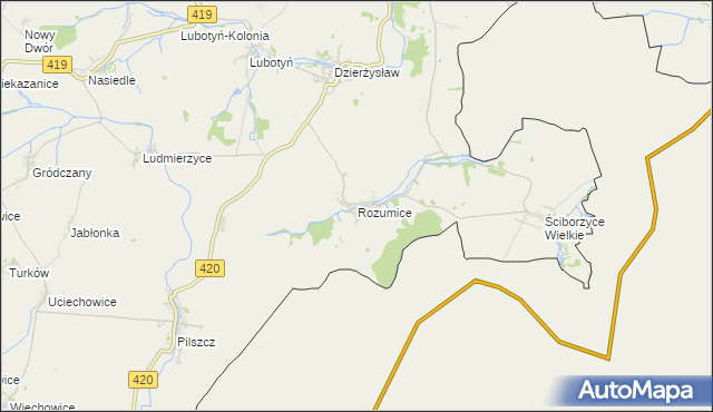 mapa Rozumice, Rozumice na mapie Targeo