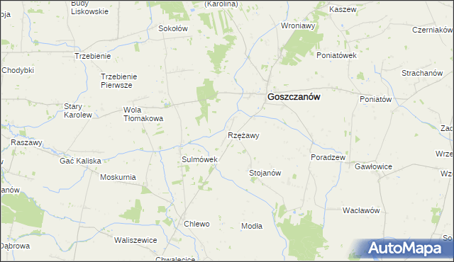 mapa Rzężawy gmina Goszczanów, Rzężawy gmina Goszczanów na mapie Targeo