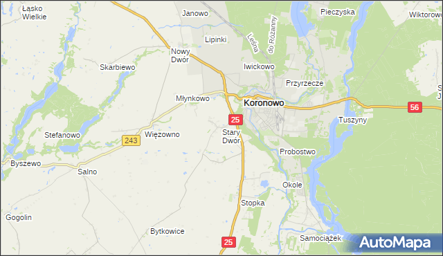 mapa Stary Dwór gmina Koronowo, Stary Dwór gmina Koronowo na mapie Targeo