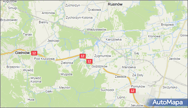 mapa Zygmuntów gmina Gielniów, Zygmuntów gmina Gielniów na mapie Targeo