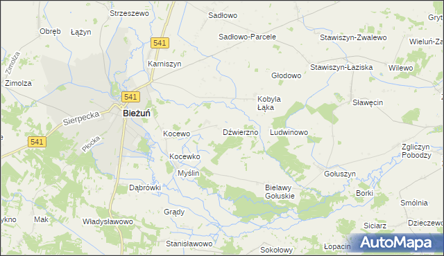 mapa Dźwierzno gmina Bieżuń, Dźwierzno gmina Bieżuń na mapie Targeo