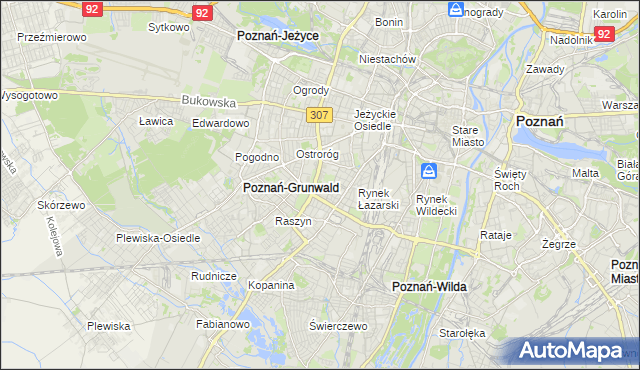 mapa Łazarz gmina Poznań, Łazarz gmina Poznań na mapie Targeo