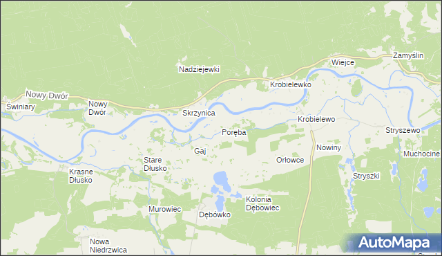 mapa Poręba gmina Przytoczna, Poręba gmina Przytoczna na mapie Targeo