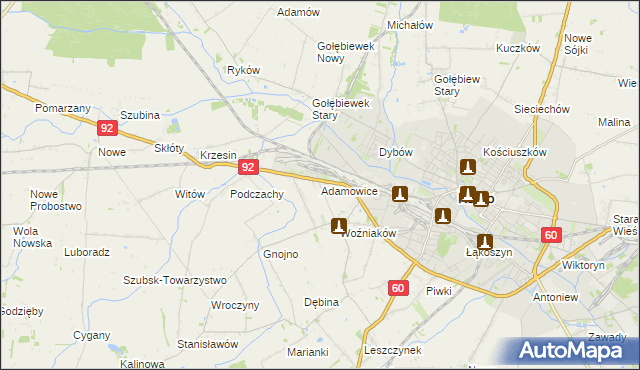 mapa Adamowice gmina Kutno, Adamowice gmina Kutno na mapie Targeo