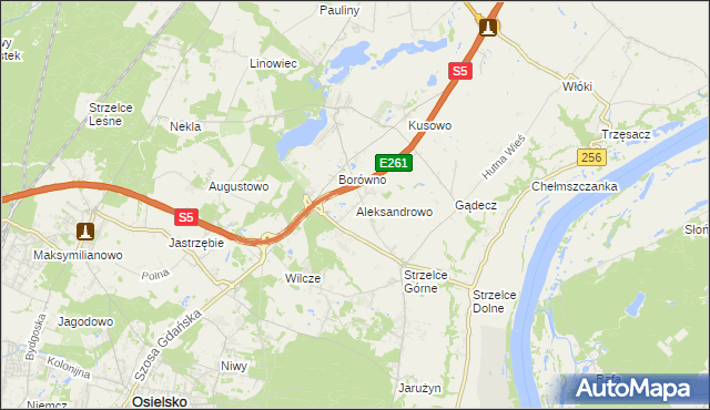 mapa Aleksandrowo gmina Dobrcz, Aleksandrowo gmina Dobrcz na mapie Targeo
