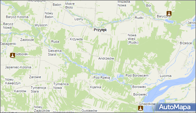 mapa Andrzejów gmina Przyłęk, Andrzejów gmina Przyłęk na mapie Targeo