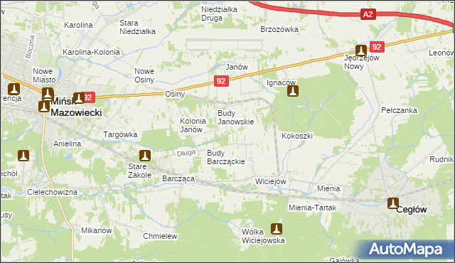 mapa Anielew gmina Mińsk Mazowiecki, Anielew gmina Mińsk Mazowiecki na mapie Targeo