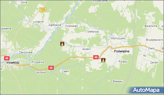 mapa Anielin gmina Poświętne, Anielin gmina Poświętne na mapie Targeo