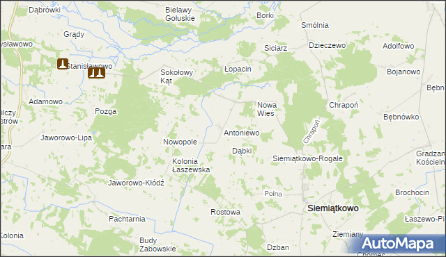 mapa Antoniewo gmina Siemiątkowo, Antoniewo gmina Siemiątkowo na mapie Targeo