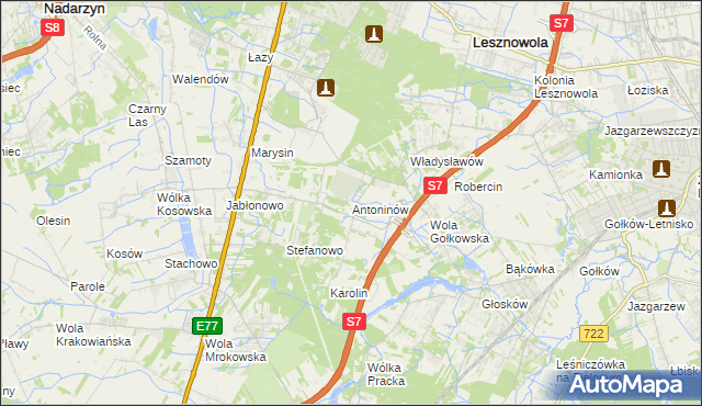 mapa Antoninów gmina Piaseczno, Antoninów gmina Piaseczno na mapie Targeo