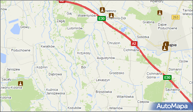 mapa Augustynów gmina Dąbie, Augustynów gmina Dąbie na mapie Targeo