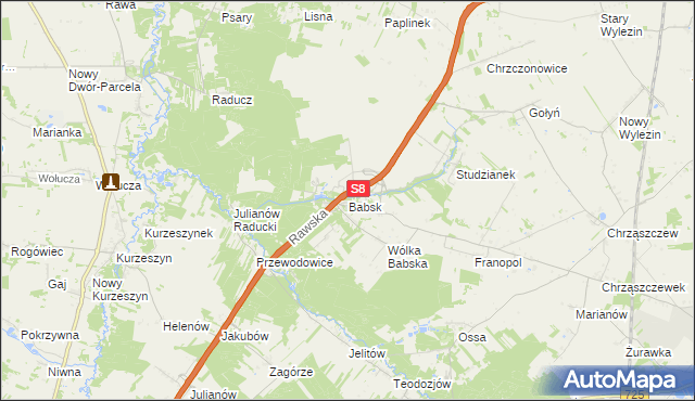 mapa Babsk gmina Biała Rawska, Babsk gmina Biała Rawska na mapie Targeo