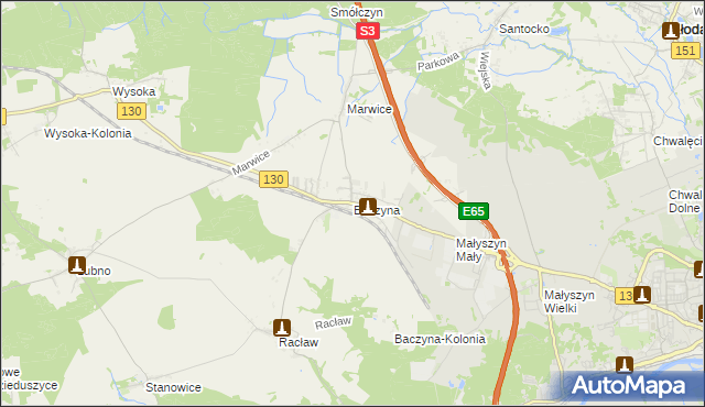 mapa Baczyna gmina Lubiszyn, Baczyna gmina Lubiszyn na mapie Targeo
