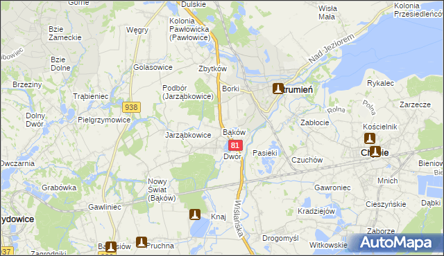 mapa Bąków gmina Strumień, Bąków gmina Strumień na mapie Targeo