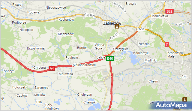 mapa Balice gmina Zabierzów, Balice gmina Zabierzów na mapie Targeo