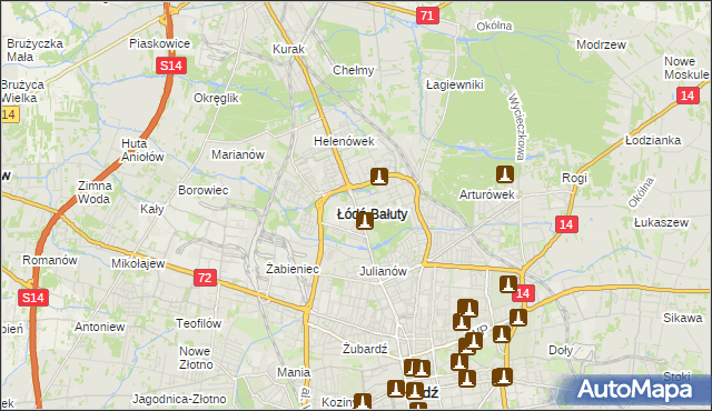 mapa Bałuty gmina Łódź, Bałuty gmina Łódź na mapie Targeo