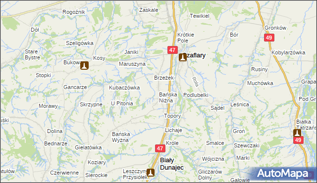 mapa Bańska Niżna, Bańska Niżna na mapie Targeo