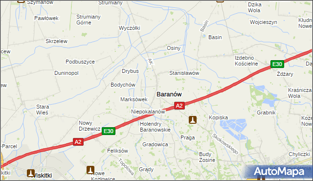 mapa Baranów powiat grodziski, Baranów powiat grodziski na mapie Targeo