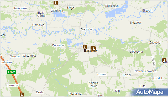 mapa Baranów powiat puławski, Baranów powiat puławski na mapie Targeo