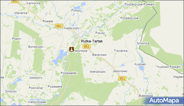 mapa Baranowo gmina Rutka-Tartak, Baranowo gmina Rutka-Tartak na mapie Targeo