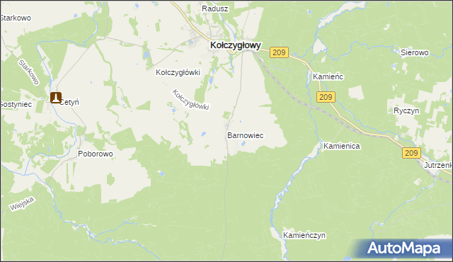 mapa Barnowiec gmina Kołczygłowy, Barnowiec gmina Kołczygłowy na mapie Targeo