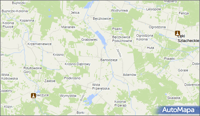 mapa Bartodzieje gmina Masłowice, Bartodzieje gmina Masłowice na mapie Targeo