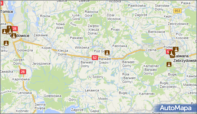 mapa Barwałd Średni, Barwałd Średni na mapie Targeo
