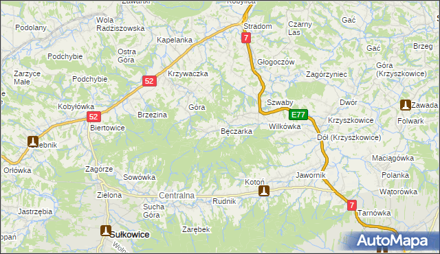 mapa Bęczarka, Bęczarka na mapie Targeo