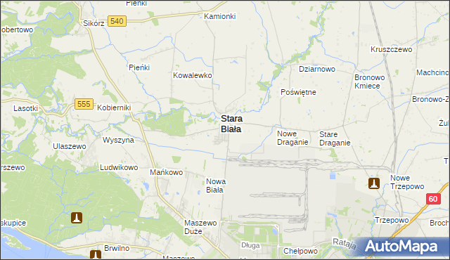 mapa Biała gmina Stara Biała, Biała gmina Stara Biała na mapie Targeo