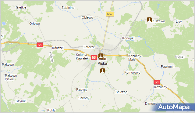 mapa Biała Piska, Biała Piska na mapie Targeo