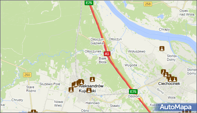 mapa Białe Błota gmina Aleksandrów Kujawski, Białe Błota gmina Aleksandrów Kujawski na mapie Targeo