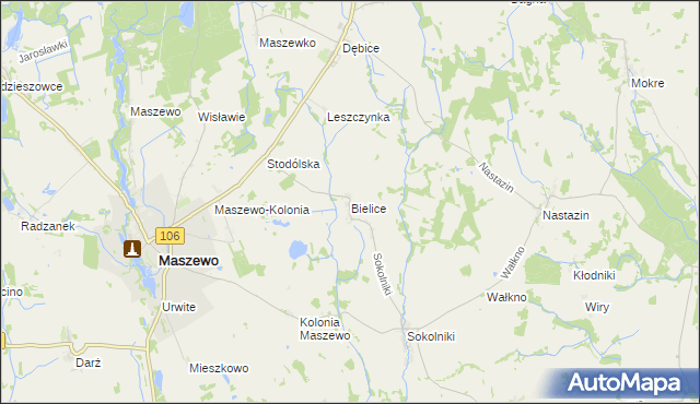 mapa Bielice gmina Maszewo, Bielice gmina Maszewo na mapie Targeo