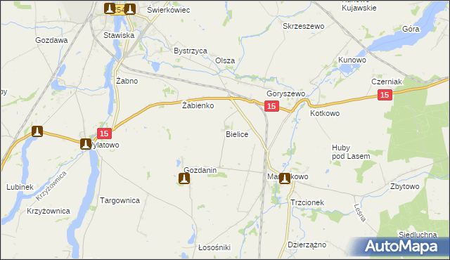 mapa Bielice gmina Mogilno, Bielice gmina Mogilno na mapie Targeo