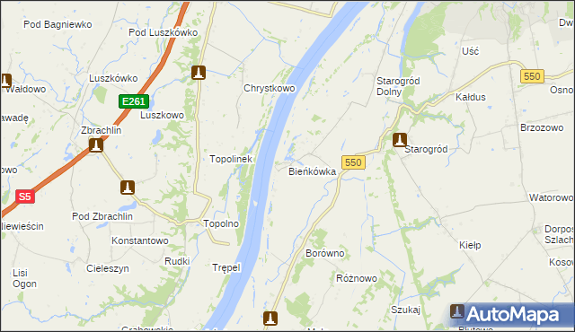 mapa Bieńkówka gmina Chełmno, Bieńkówka gmina Chełmno na mapie Targeo