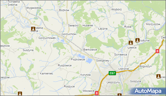 mapa Bierkowice, Bierkowice na mapie Targeo