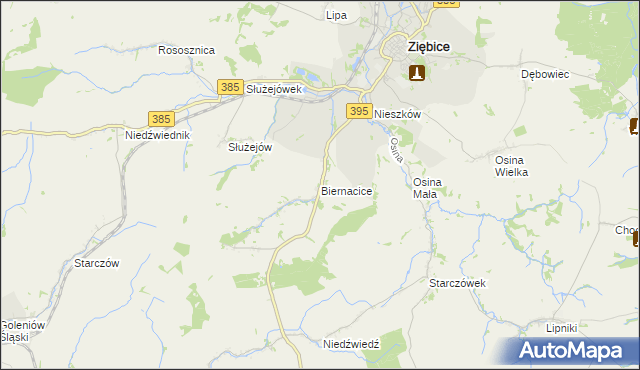 mapa Biernacice gmina Ziębice, Biernacice gmina Ziębice na mapie Targeo