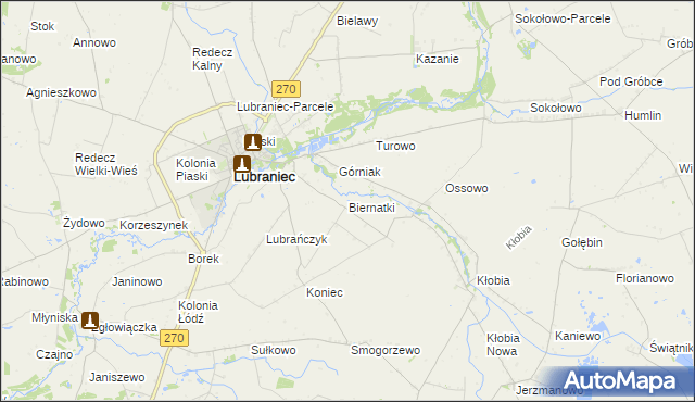 mapa Biernatki gmina Lubraniec, Biernatki gmina Lubraniec na mapie Targeo
