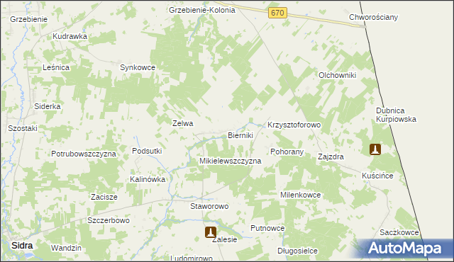 mapa Bierniki, Bierniki na mapie Targeo