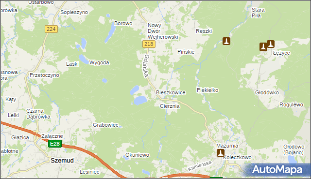 mapa Bieszkowice, Bieszkowice na mapie Targeo