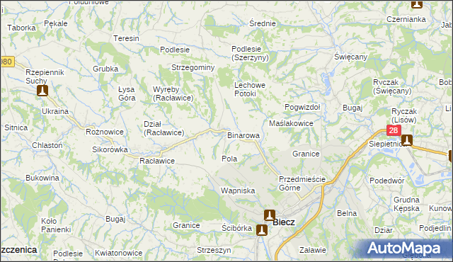 mapa Binarowa, Binarowa na mapie Targeo