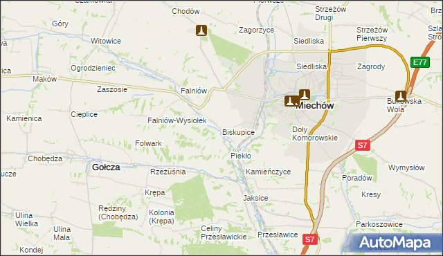 mapa Biskupice gmina Miechów, Biskupice gmina Miechów na mapie Targeo
